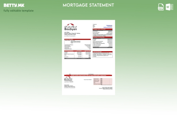 модерен стил Kuwait Boubyan Bank изјава за хипотека Шаблон за Word и PDF